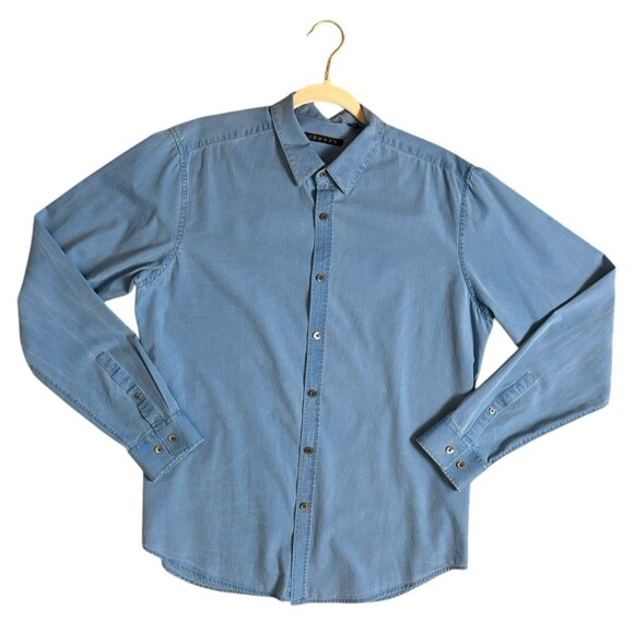 Theory Zack PS Belledune Button Down Shirt Men's Size Large Blue Casual Faded - Picture 4 of 9